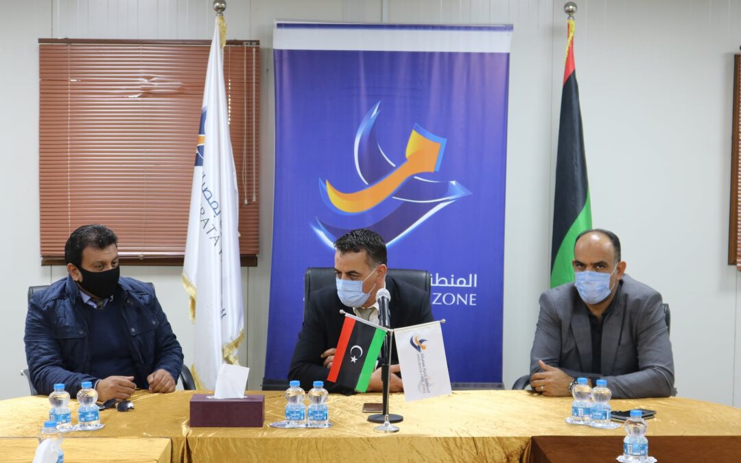 The Chairman of the Management Committee, Mr. Mohsen Mohamed Al- Suqatri and the General Manager, Mr. Ayman Hamida Al-Darwish, received today (Sunday 31/01/2021) a delegation from the Libyan Red Crescent Association headed by Dr. Mohamed Suleiman Abu Zukeya, the President of the Association. A celebration honoring the branch of the association in Misurata for their hard work and cooperation with Misurata Free Zone.