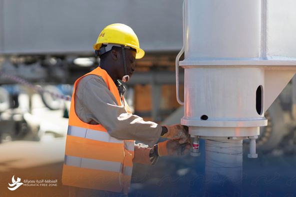 أستمرار أعمال الصيانة الدورية لآليات ميناء المنطقة الحرة بمصراتة .